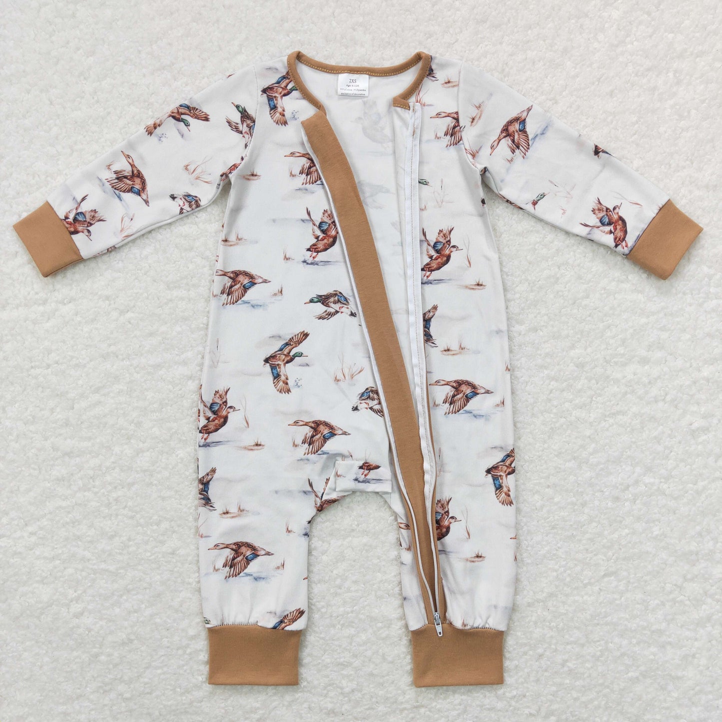 LR0816 Baby Boy Long Sleeves Duck Zipper One Piece Romper