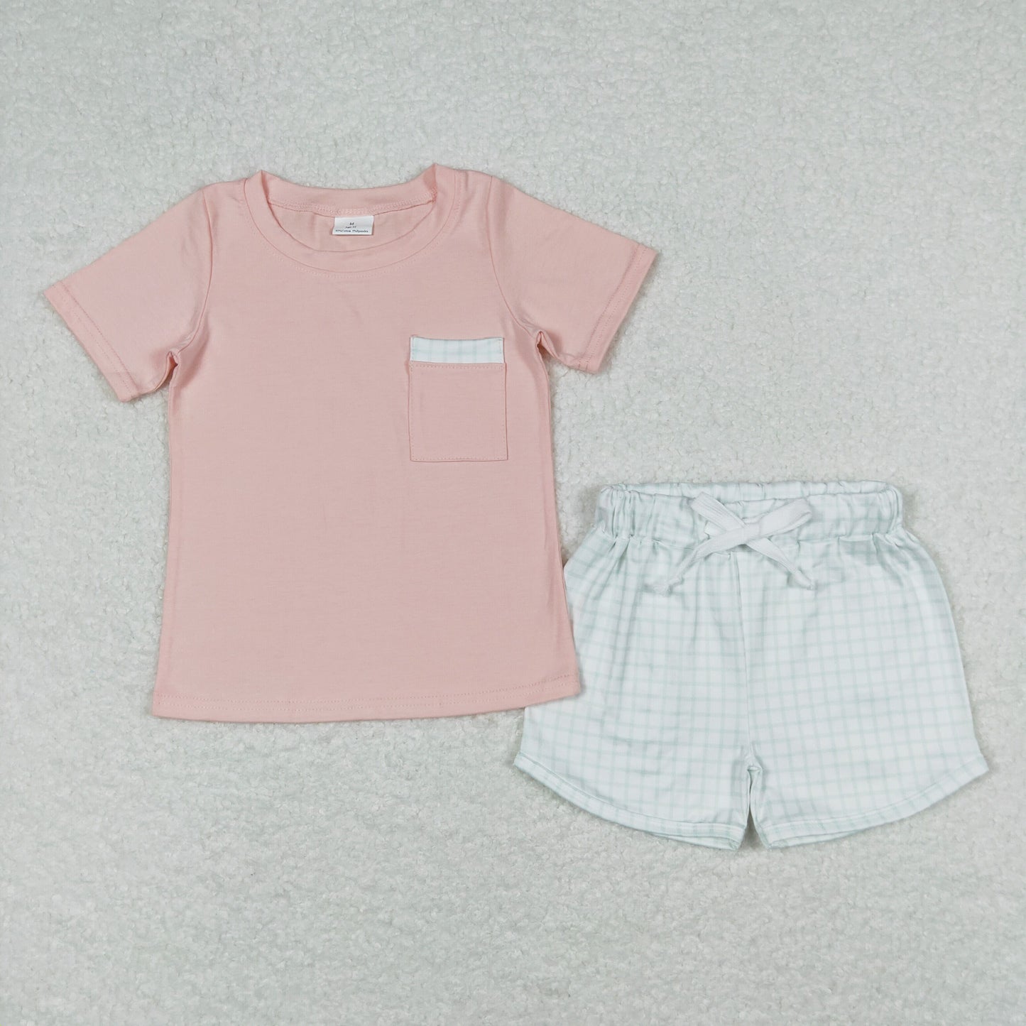 Baby Boy Short Sleeves Pocket Pink Shirt Plaid Shorts Set