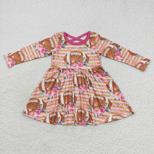 GLD0326 Baby Girl Football Floral Long Sleeves Dress