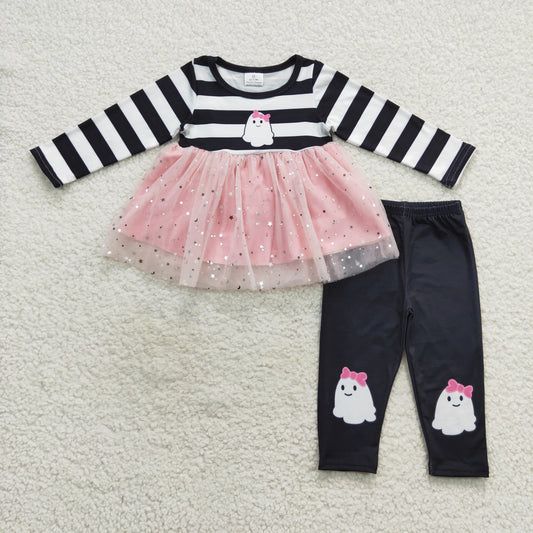 GLP0651 Baby Girl Halloween Ghost Tulle Tops Pants Outfit