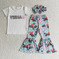 Promotion Baby Girl White Shirt Western Bell Cow Print Pants Outfit
