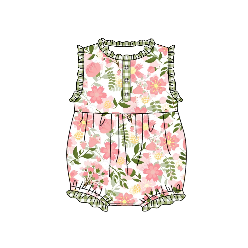 Moq 3 Pre-order SR1335 Baby Girl Summer Floral Pocket One Piece Romper