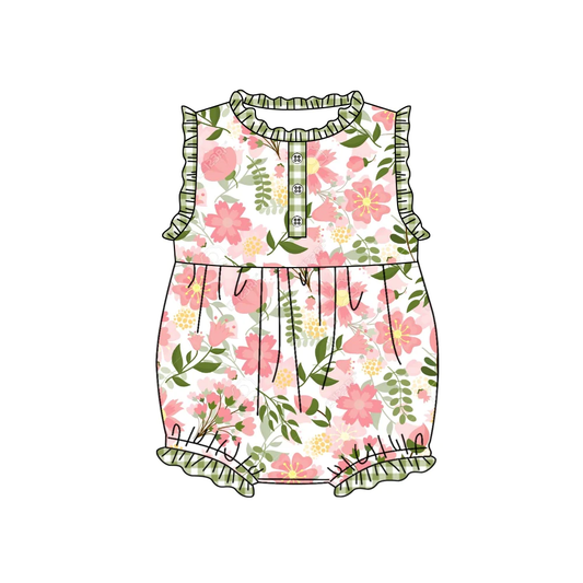 Moq 3 Pre-order SR1335 Baby Girl Summer Floral Pocket One Piece Romper