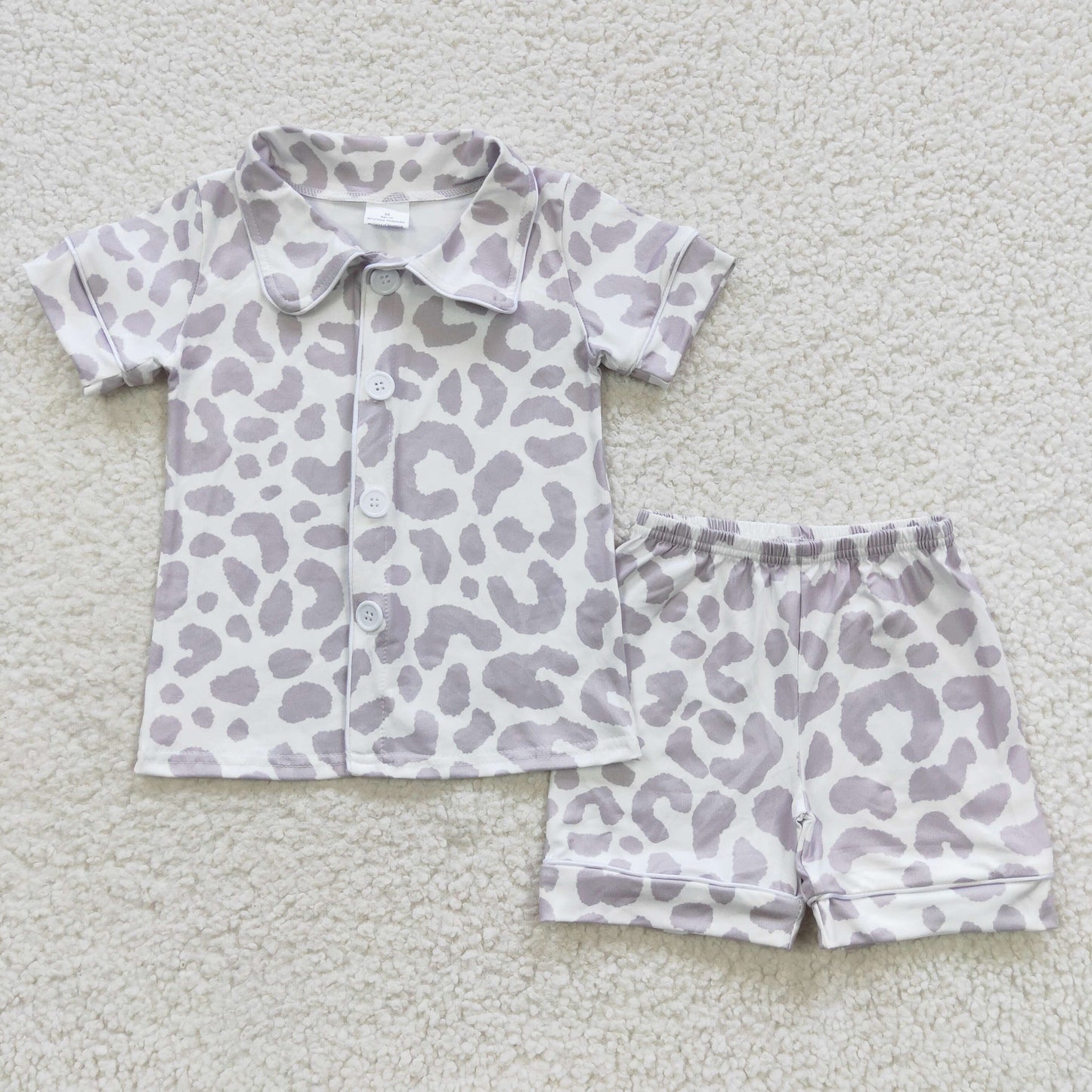 BSSO0272 Baby Kids Short Sleeves Leopard Cardigan Shorts Summer Pajamas Outfit