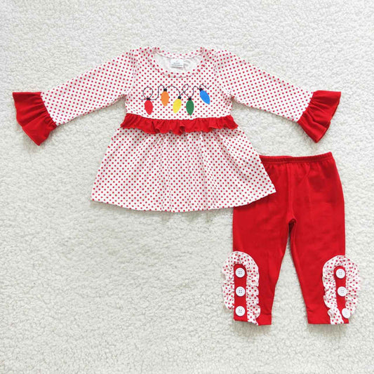 GLP0614 Baby Girl Christmas Lights Long Sleeves Pants Outfit