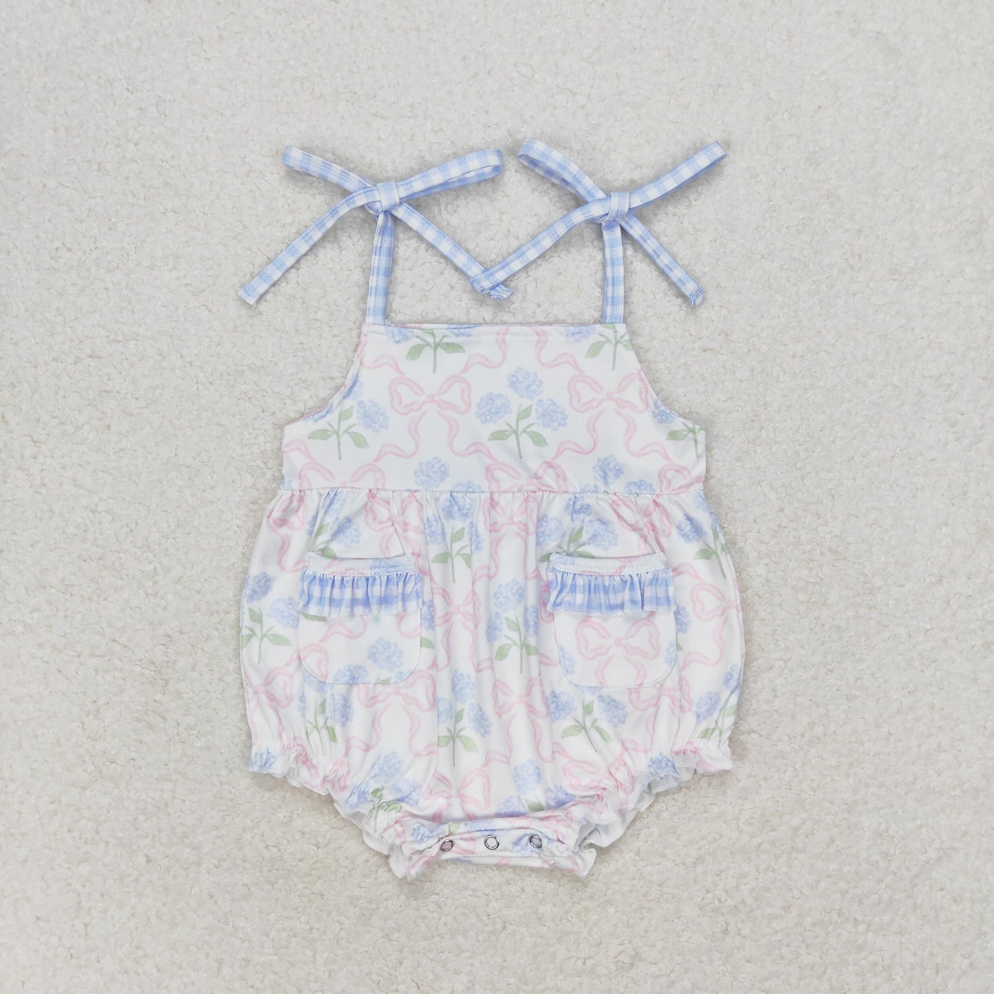 Newborn Baby Girl Sleeveless Flower Pocket Romper