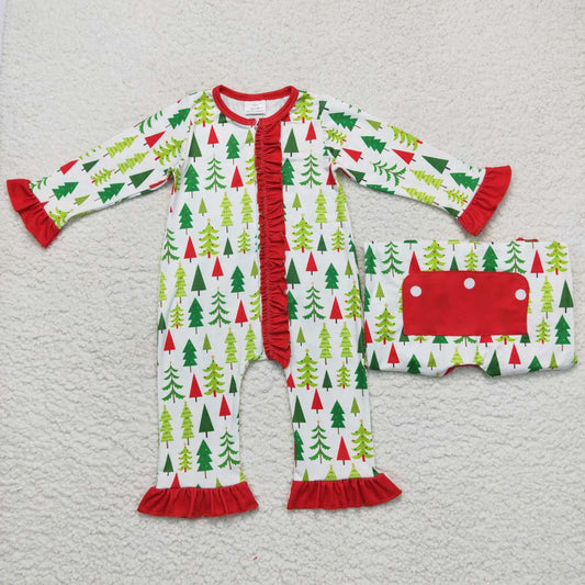 LR0626 Baby Girl Long Sleeves Christmas Tree One Piece Romper