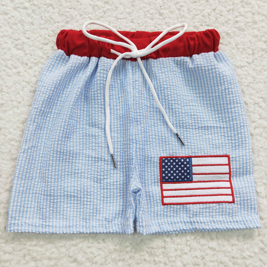 S0135 Baby Boy July 4th Embroidery Striped Swim Trunks Shorts