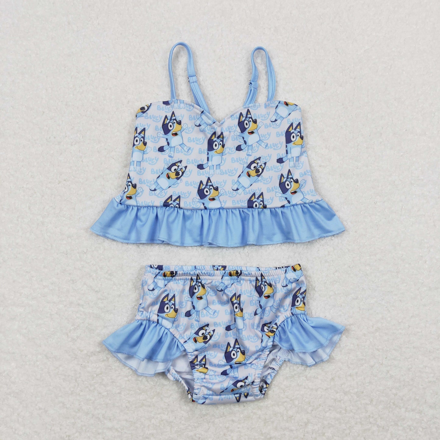 Baby Girl Bathing Suit Sleeveless Dogs Blue Tops Shorts Set Swimsuit