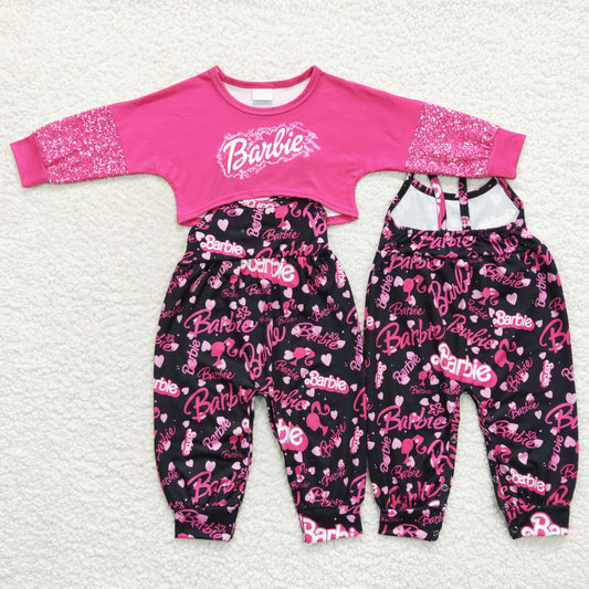 GLP0685 Baby Girl Long Sleeves Tops Pink Doll Jumpsuit Outfit