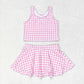 Baby Girl Sleeveless Pink Plaid Tops Skirts Shorts Set