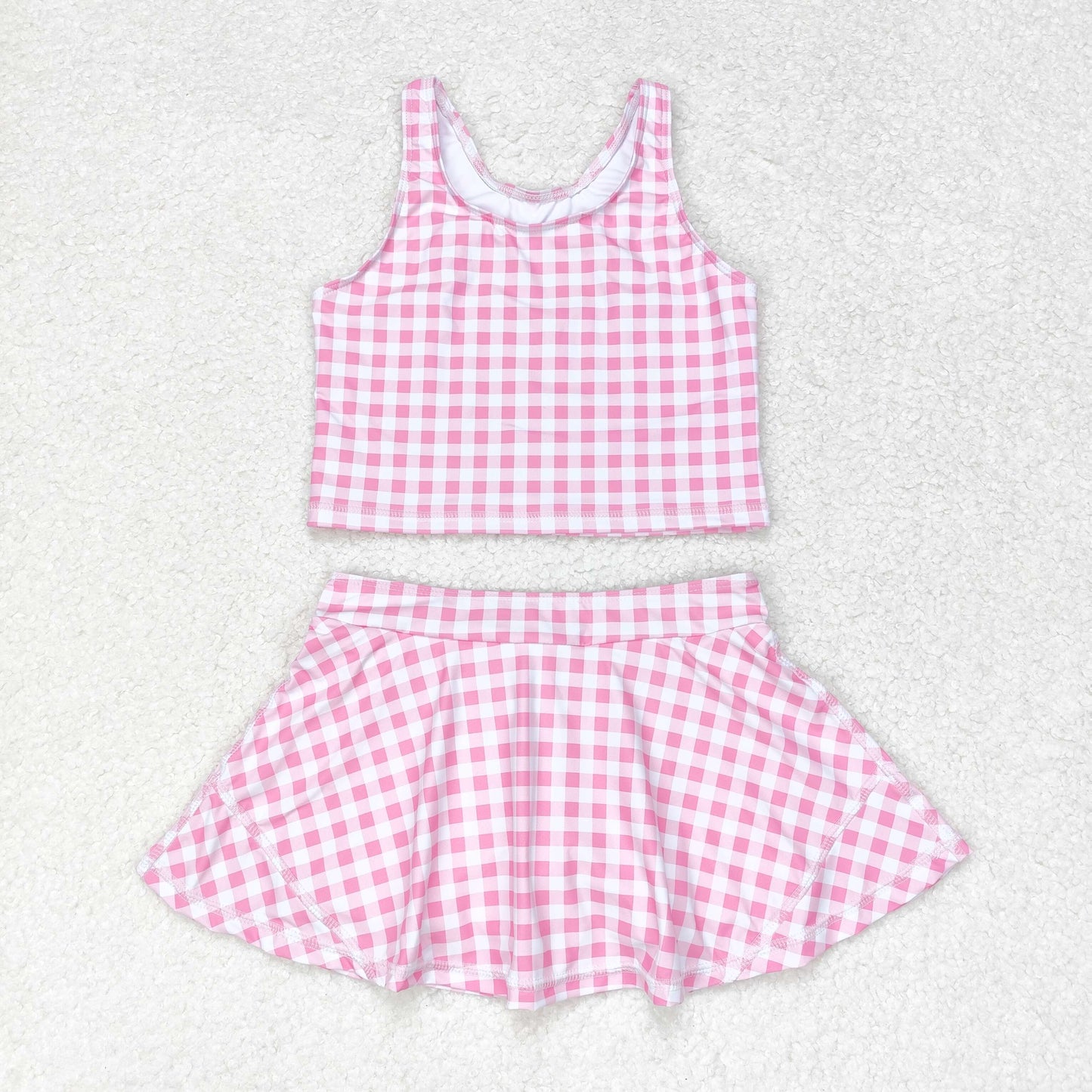 Baby Girl Sleeveless Pink Plaid Tops Skirts Shorts Set