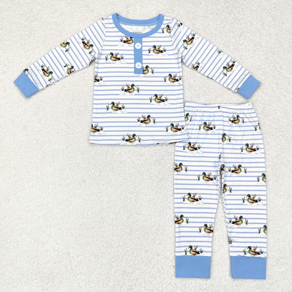 Baby Girl Pink Stripes Ducks Shirt Pants Pajamas Set