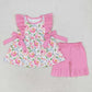 Baby Girl Short Sleeves Flower Tops Pink Shorts Set