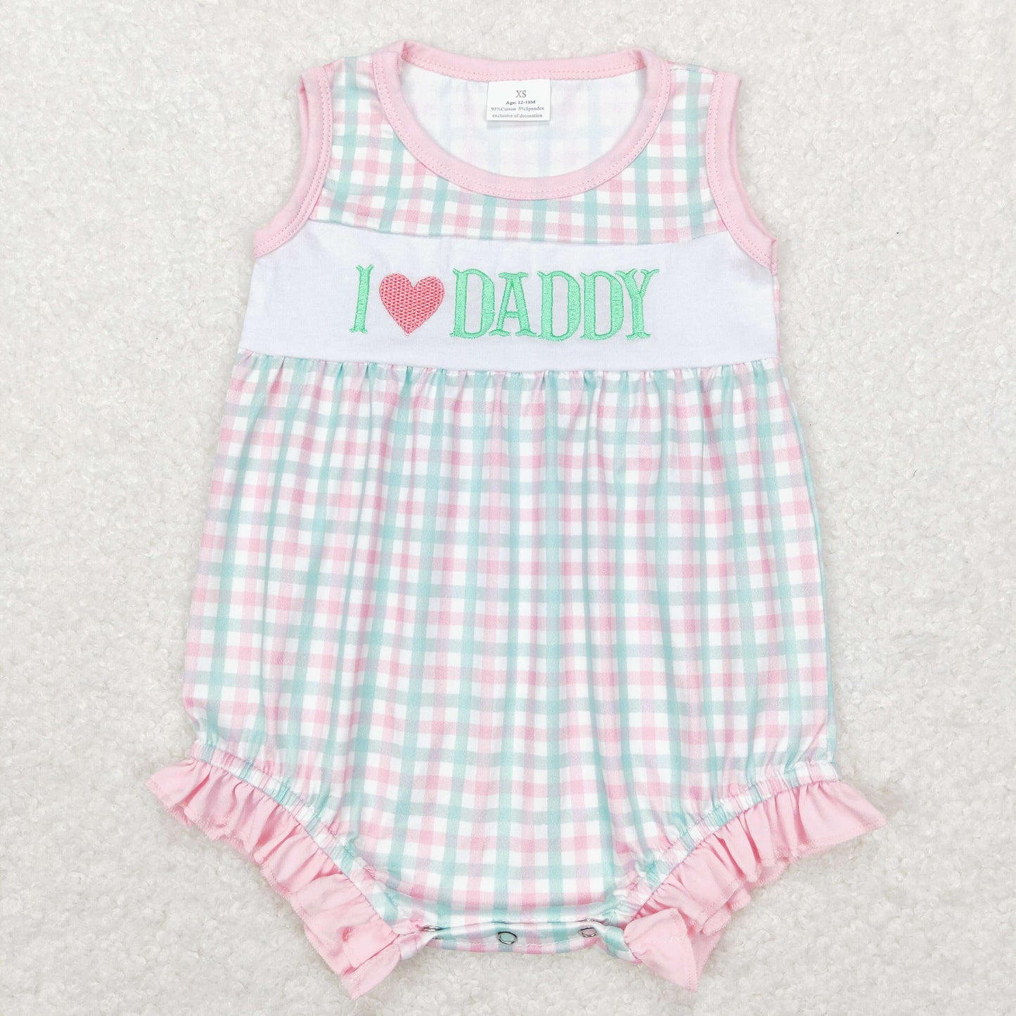 SR0714 Baby Boy Embroidery I Love Daddy Plaid Romper