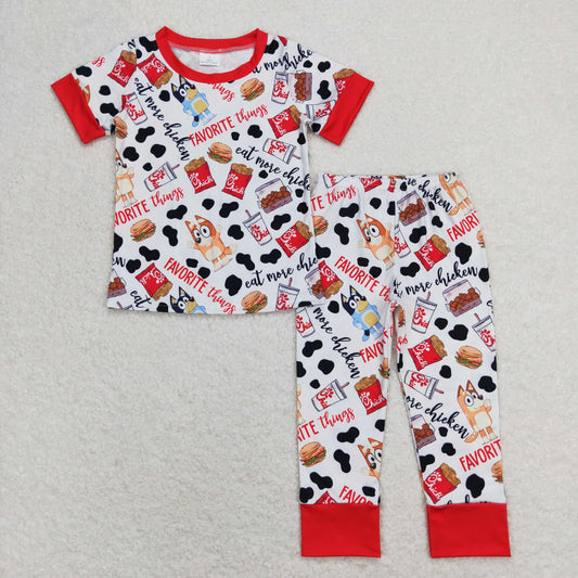 Baby Boy Short Sleeves Dogs Chick Shirt Pants Pajamas Red Set