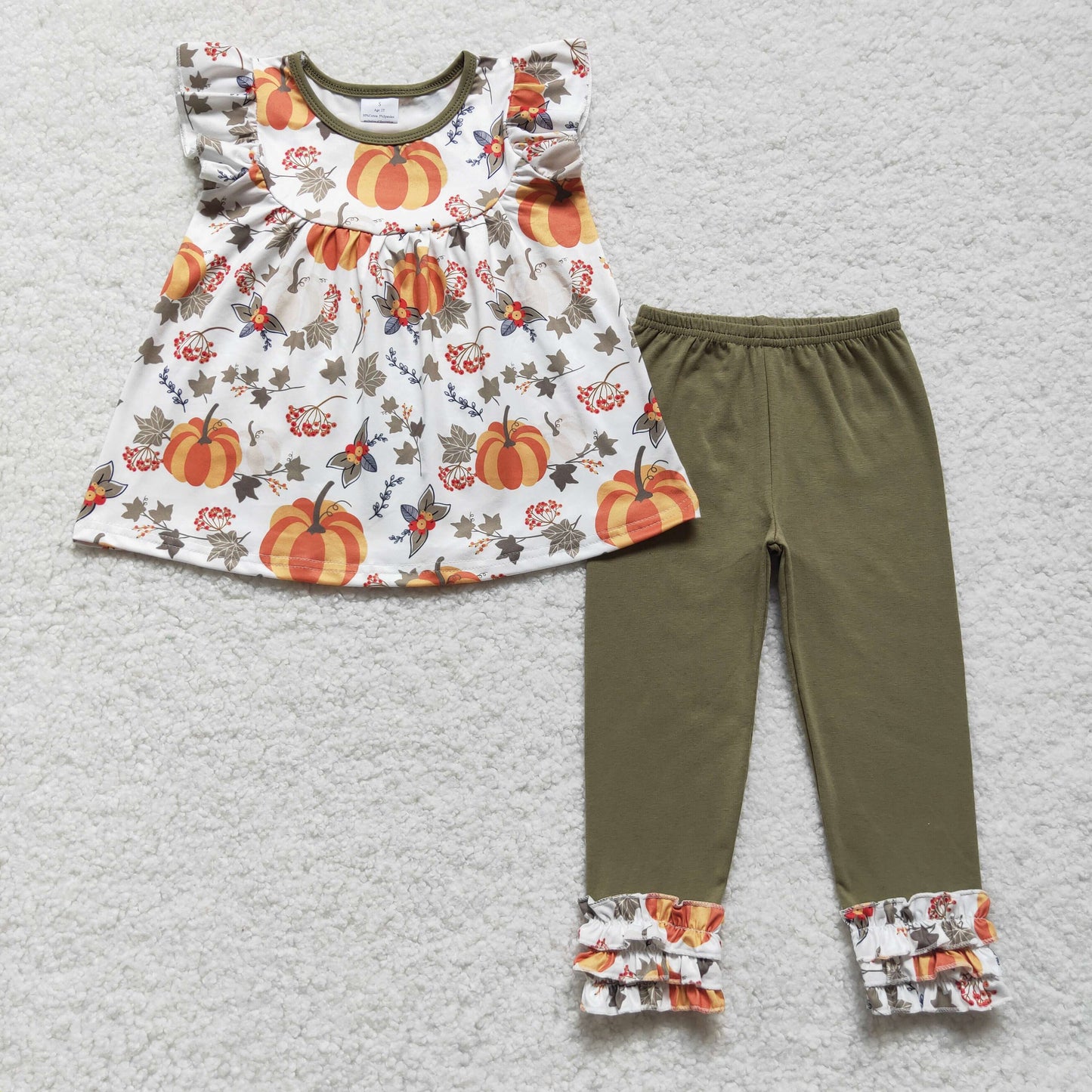 GSPO0837 Baby Girl Short Sleeves Pumpkin Shirt Ruffle Pants Fall Outfit