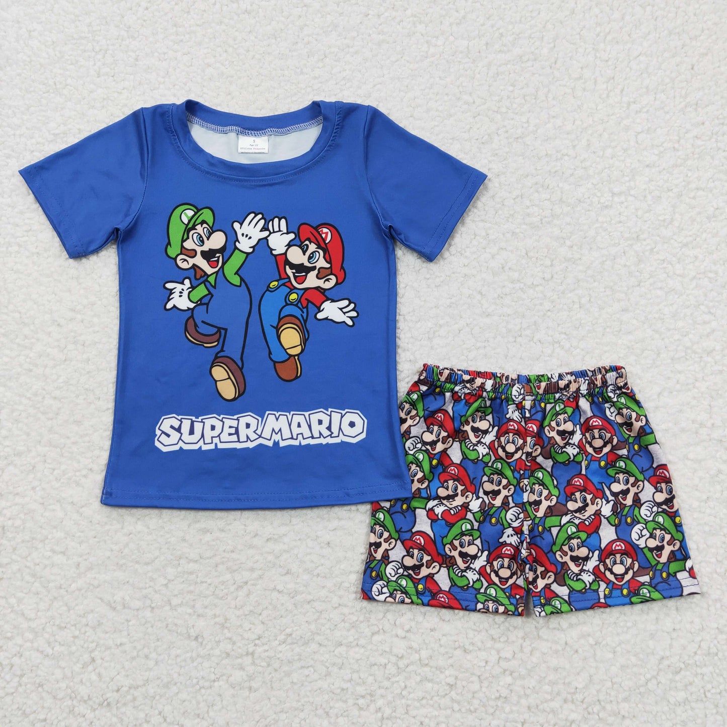 BSSO0258 Baby Boy Blue Short Sleeves Shirt Shorts Summer Cartoon Outfit