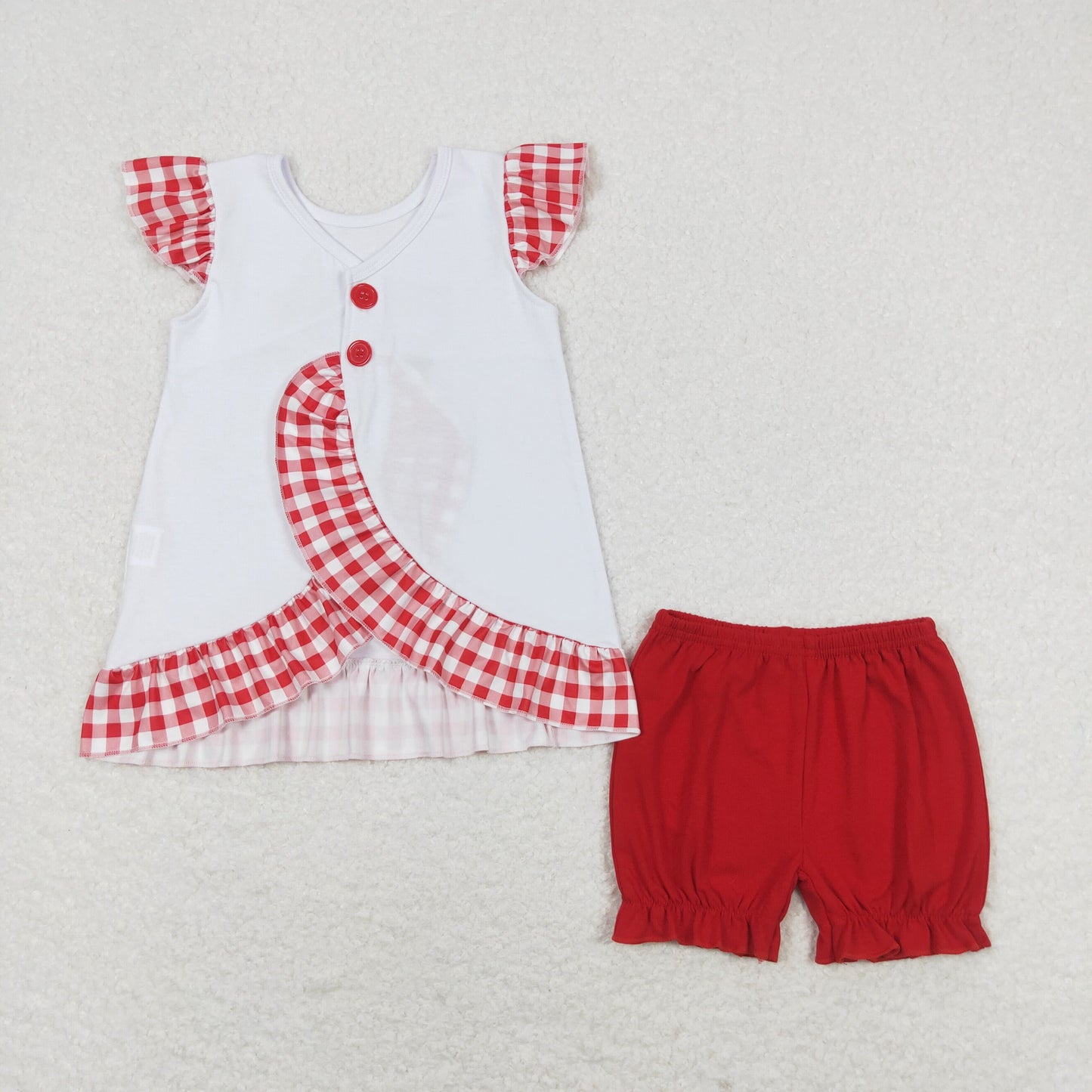 Baby Girl Short Sleeves Embroidery Flag Tops Red Shorts July 4th Set