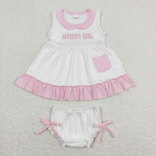 Baby Kids Sleeveless Embroidery Mama's Girl Tunic Bummies Shorts Pink Set