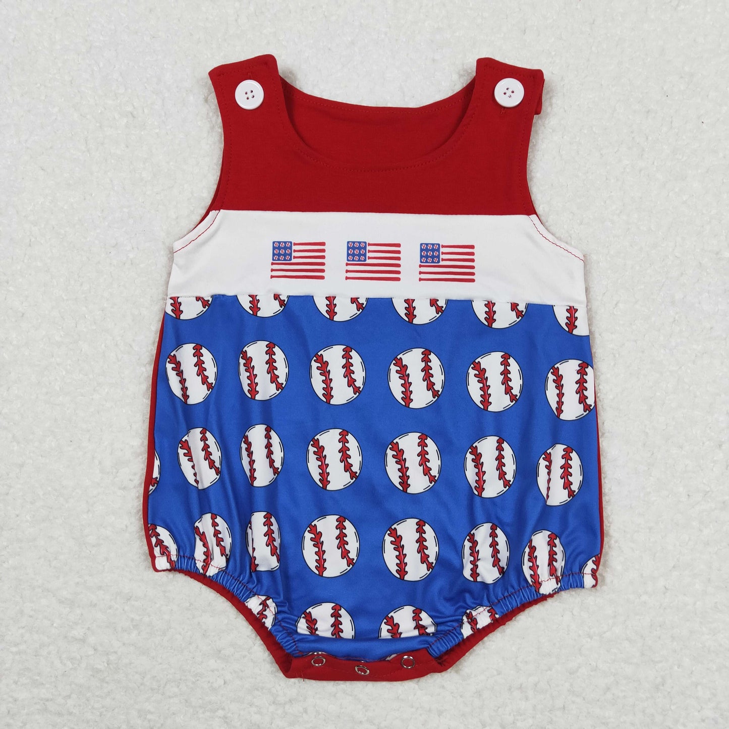 Baby Boy July 4th Flags Baseball Bubble One Piece Romper