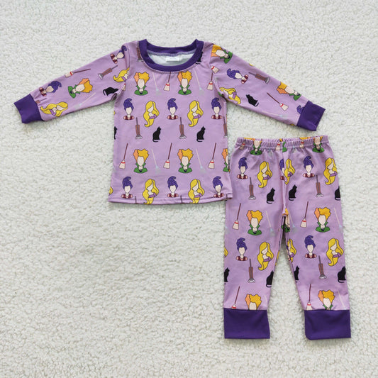 BLP0257 Baby Girl Purple Long Sleeves Halloween Pants Outfit Pajamas