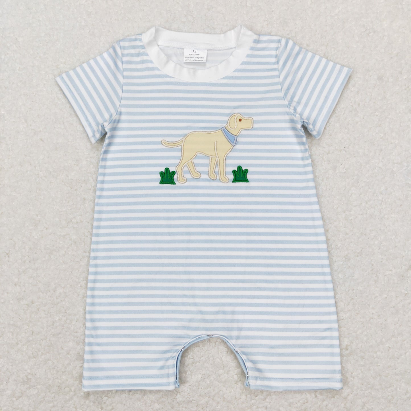 SR0526 Baby Boy Short Sleeves Embroidery Dog Stripes Romper