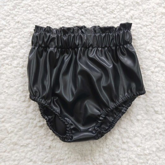 SS0105 Baby Girl Black Pleather Bummie Shorts