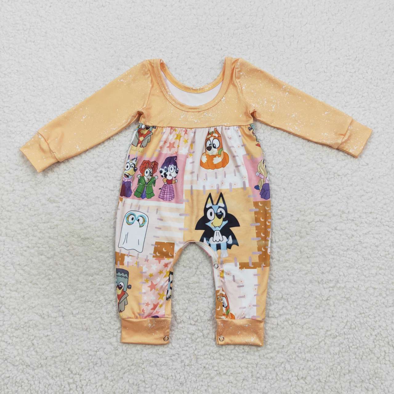 LR0637 Baby Girl Long Sleeves Halloween Dogs One Piece Romper