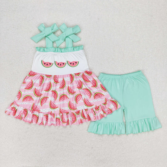 Baby Girl Sleeveless Watermelon Tops Green Shorts Set