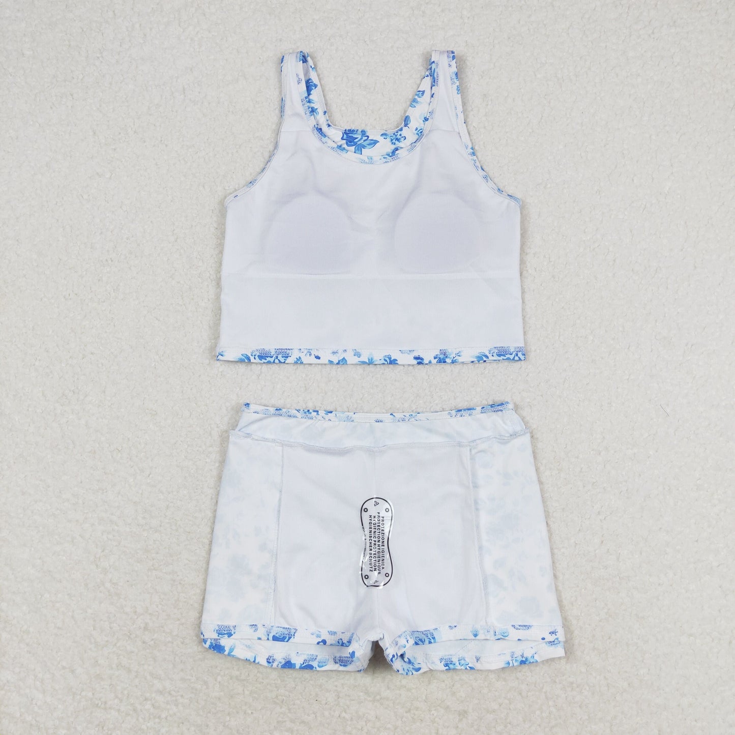 Baby Girl Sleeveless Blue Floral Skirt Shorts Set Swimsuit