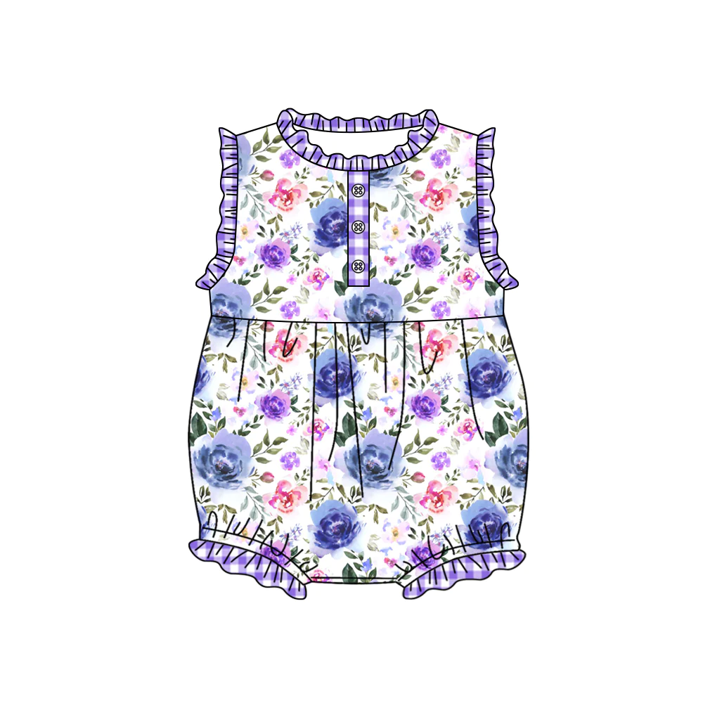 Moq 3 Pre-order SR1344 Baby Girl Floral Summer Purple One Piece Romper