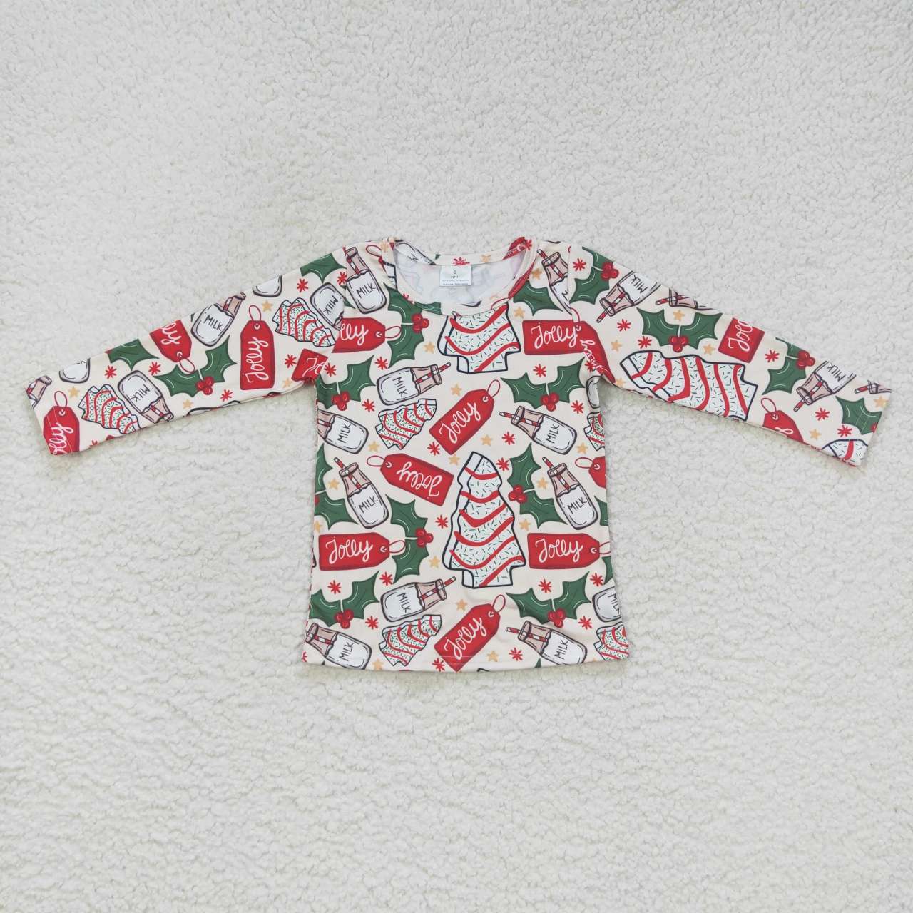 GT0325 Baby Girl Long Sleeves Christmas Cake Tree Shirt