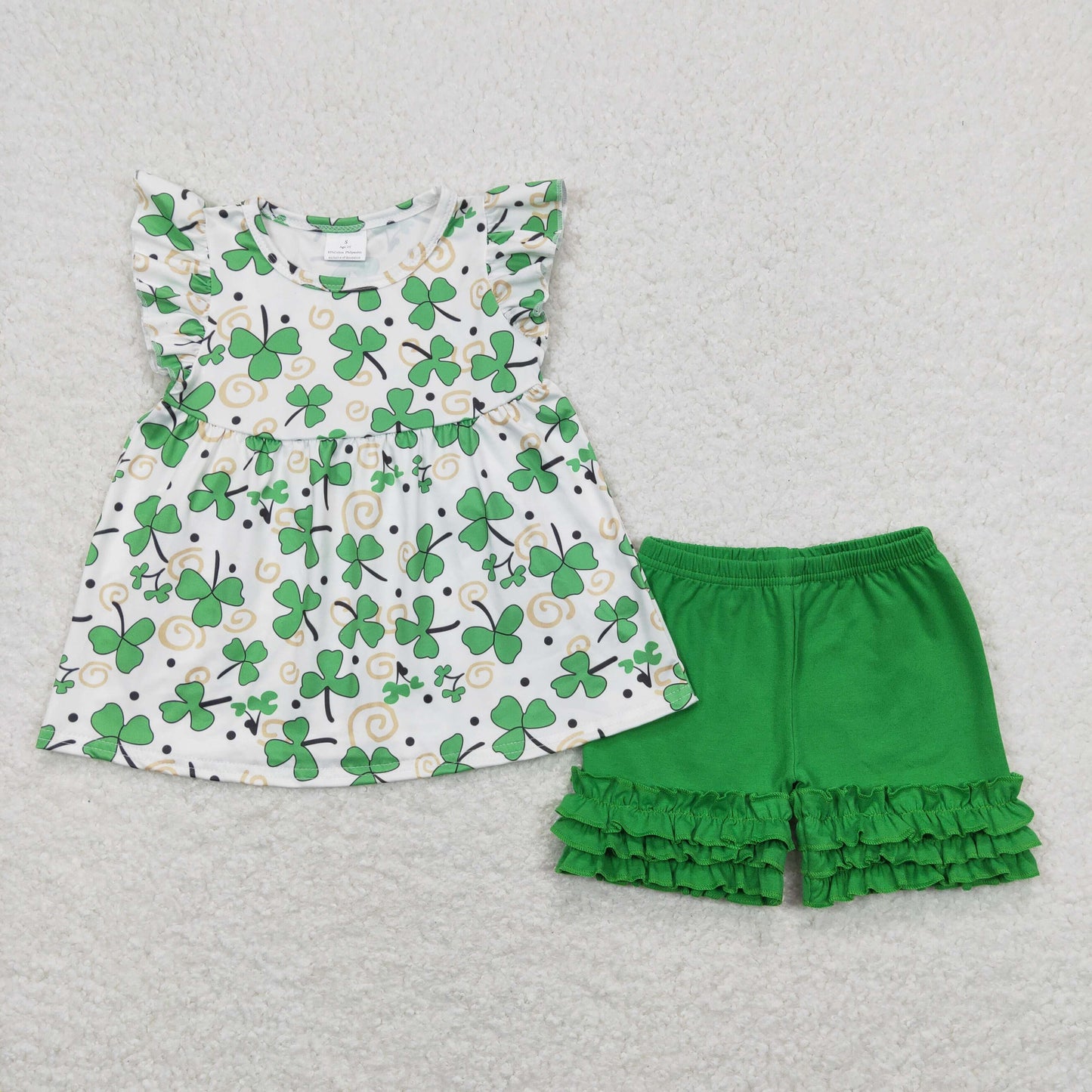 Baby Girl Clover Tops Green Shorts Patrick's Day Set