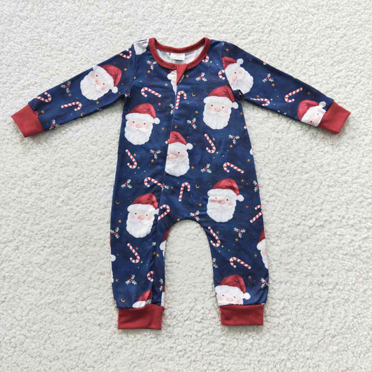 LR0498 Baby Boy Long Sleeves Christmas Santa One Piece Zipper Romper