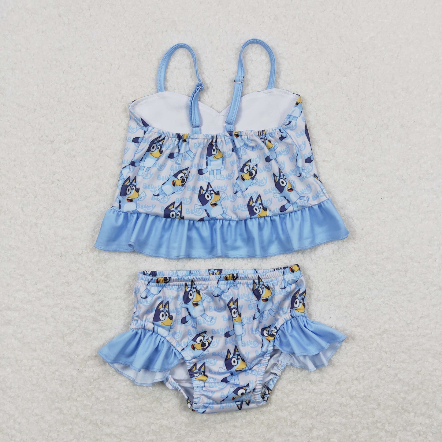 Baby Girl Bathing Suit Sleeveless Dogs Blue Tops Shorts Set Swimsuit