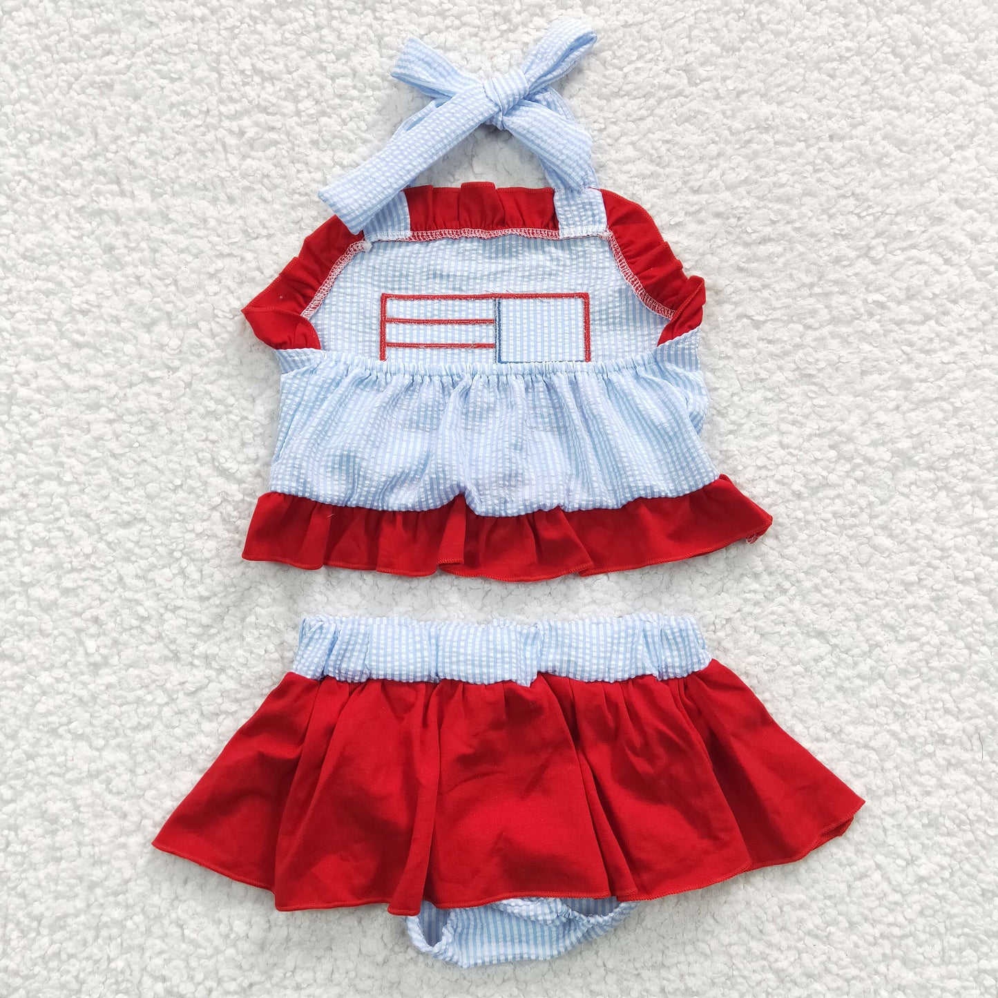 S0134 Baby Girl July 4th Embroidery Flag Swimsuit Summer Bathing Suit Outfit