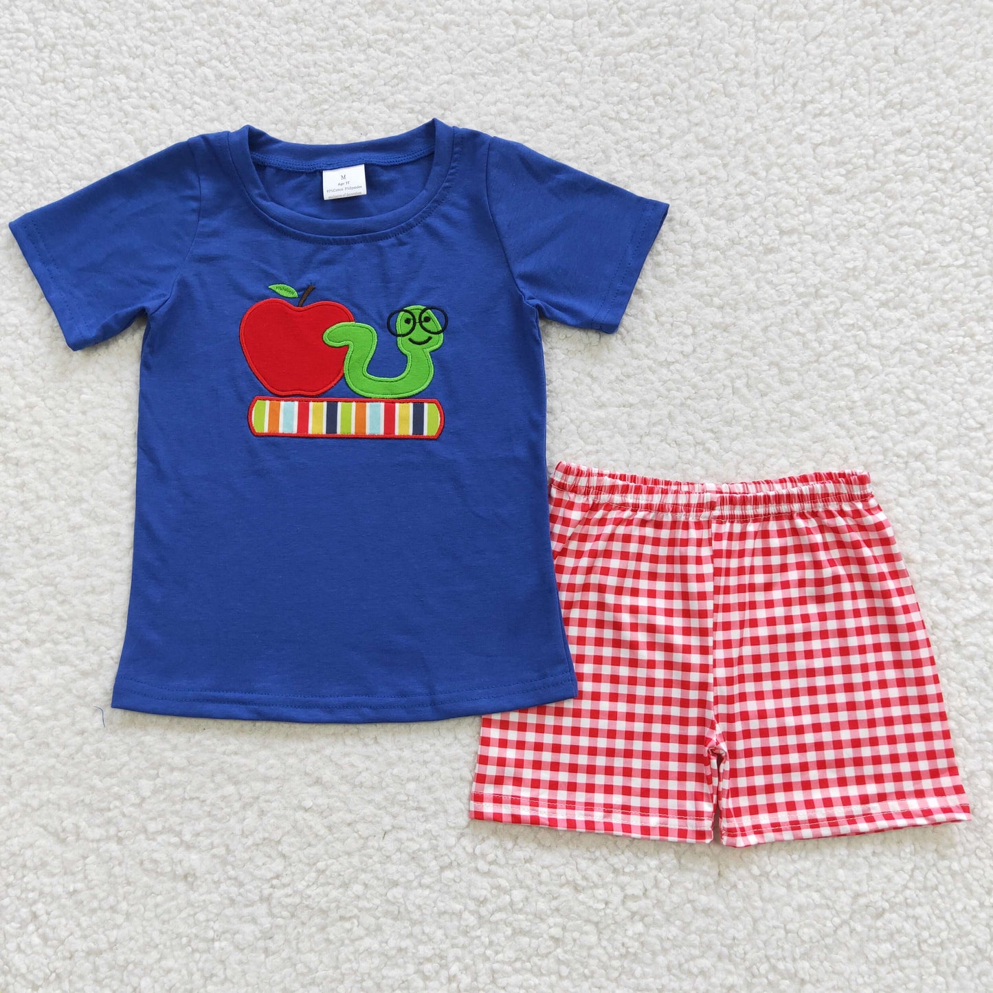 BSSO0254 Back To School Baby Boy Short Sleeves Shirt Red Plaid Shorts Summer Outfit