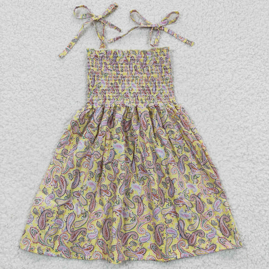 GSD0372 Baby Girl Summer Halter Sleeveless Elastic Smocked Floral Dress