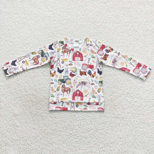 BT0304 Baby Kids Long Sleeves Farm Animals Shirt