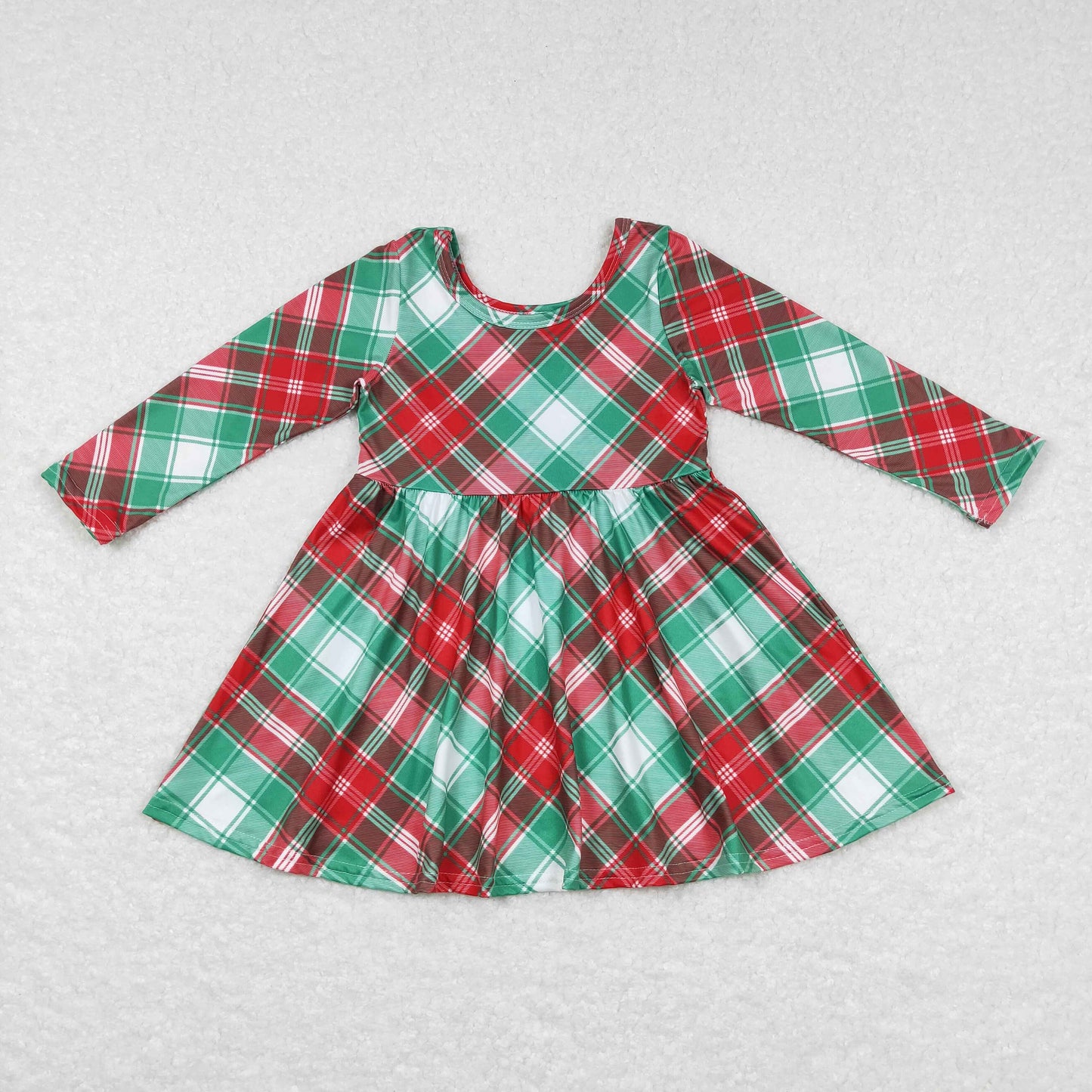 GLD0462 Baby Girl Christmas Long Sleeves Plaid  Twirl Dress