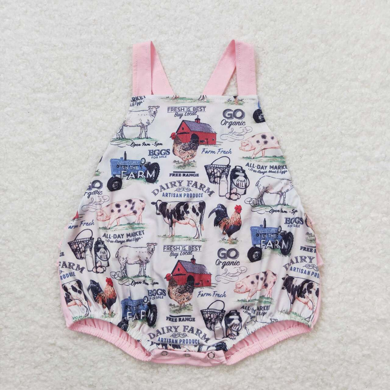 Baby Girl Farm Animals Pink Ruffle Summer One Piece Romper