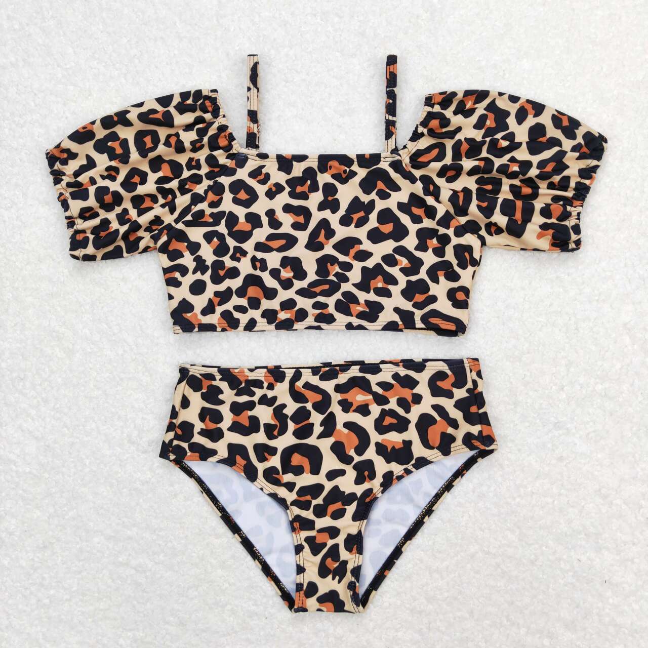 Baby Girl Short Sleeves Tops Leopard Bummie Shorts Swimsuit