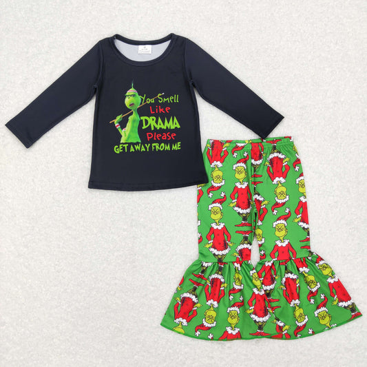 GLP0999 Baby Girl Christmas Long Sleeves Face Shirt Bell Pants Outfit