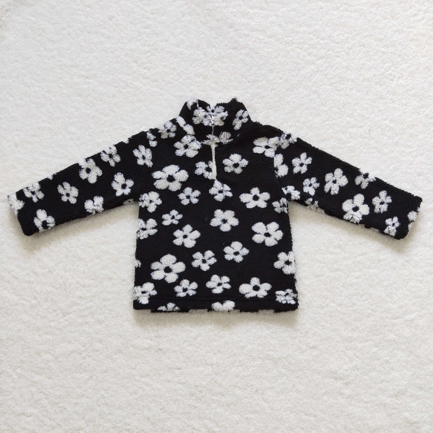 GT0270 Baby Girl Long Sleeves Flower Pullover Zipper Tops