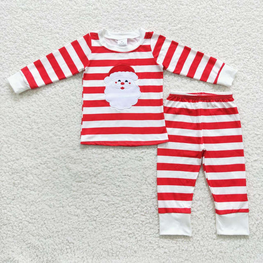 BLP0204 Baby Boy Long Sleeves Embroidery Santa Red Striped Pants Christmas Outfit Pajamas