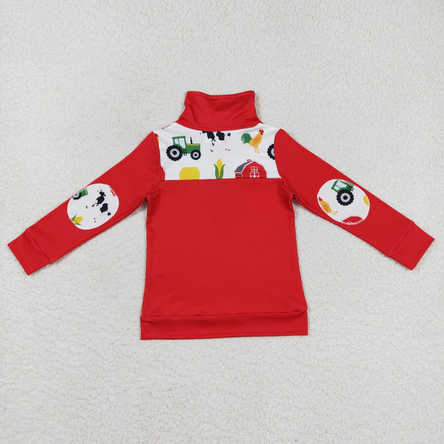 BT0347 Baby Boy Red Long Sleeves Farm Zipper Pullover