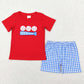 BSSO0388 Baby Boy Short Sleeves Embroidery Baseball Shirt Plaid Shorts Summer Set