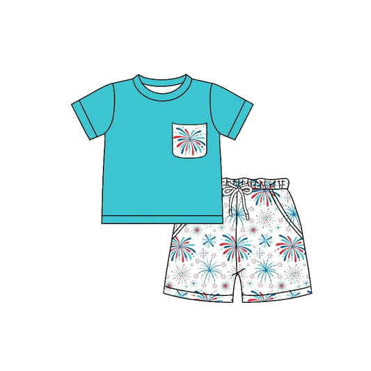 Moq 3 Pre-order BSSO0750 July 4th Baby Boy Shirt Shorts Summer Set