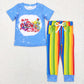 GSPO0924 Baby Girl Short Sleeves Dr Shirt Colorful Stripes Bell Pants Outfit